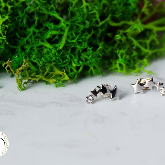 925 silver studs stars cubic zirconia new - Picture 2 of 4